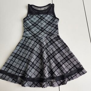 NWT Sally Miller Couture Dress Girls Fit Flare Cheer Plaid Gray Black Mesh M 10